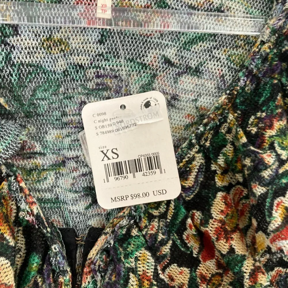 New Free People Green Multi Floral‎ Boho Rudi Ruffle Top XS Festival Whimsical